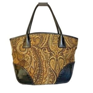 Vintage Fossil Forever Paisley Tapestry Purse Leather Accents Boho Y2K